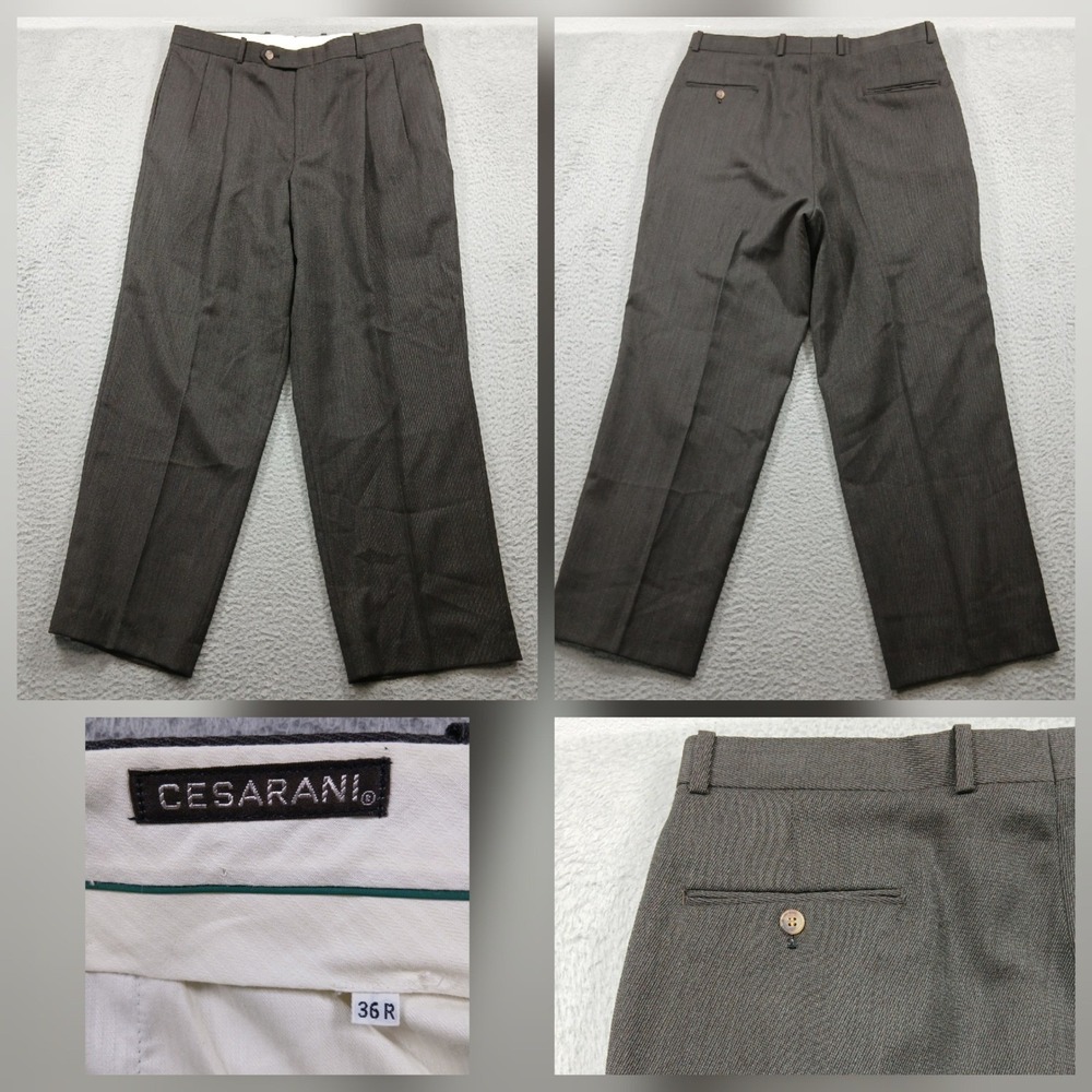 Vintage Cesarani Pleated Dress Pants Mens 36R Gray Pinstripe Wool Blend EUC